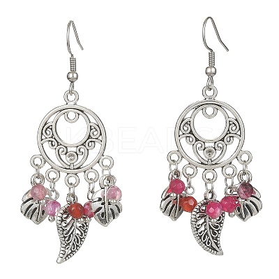 Dyed Natural Agate Beaded Tassel Earrings EJEW-JE05365-1