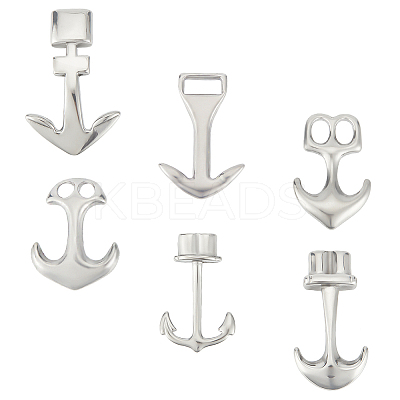 6Pcs 6 Styles 304 Stainless Steel Anchor Hook Clasps STAS-UN0050-80-1