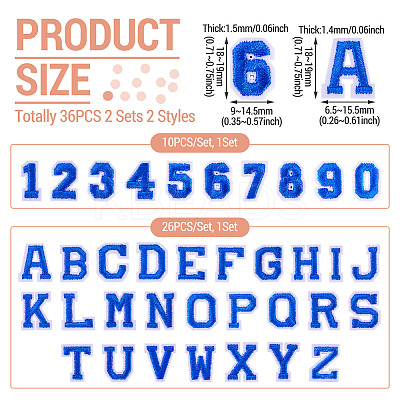 36Pcs 2 Sets 2 Styles Letter A~Z & Number 0~9 Polyester Embroidery Sew On Patches Sets PATC-TA0001-55E-1
