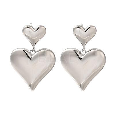Brass Heart Stud Earrings for Women EJEW-U026-04P-1