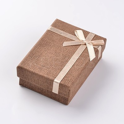 Kraft Cotton Filled Rectangle Cardboard Jewelry Set Boxes with Bowknot CBOX-D028-04-1