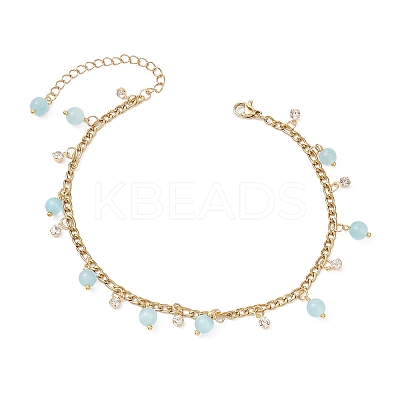Cat Eye Round Tassel 304 Stainless Steel Twisted Chain Anklets for Women AJEW-AN00698-02-1