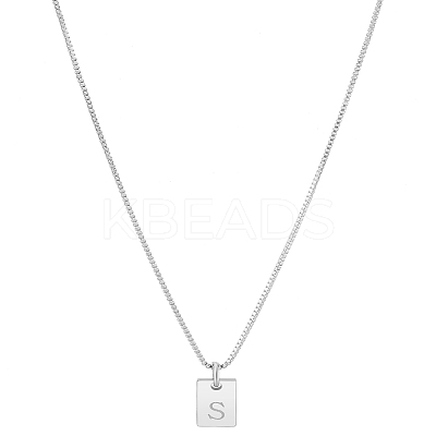 1Pc Stainless Steel Letter Rectangle Pendant Necklaces NJEW-LP0001-34S-P-1