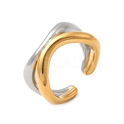 304 Stainless Steel Two Tone Cuff Rings RJEW-Z110-04GP-1