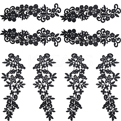 4 Pairs 2 Style Polyester & Nylon Embroidery Flower Lace Appliques DIY-GF0009-11-1