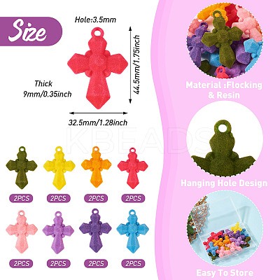 16Pcs 8 Colors Flocking Resin Pendants RESI-TA0002-77-1