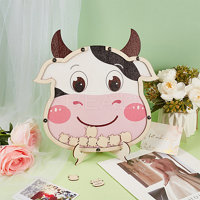 Cow Theme Wooden Baby Shower Guest Book for Birthday Party AJEW-WH0270-345-1