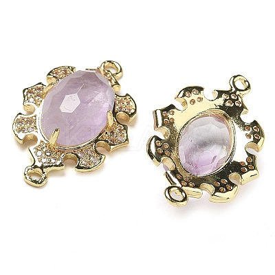 Natural Amethyst Faceted Oval Connector Charms G-G181-06G-04-1