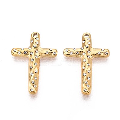 304 Stainless Steel Crystal Rhinestone Cross Pendants STAS-T071-16G-1