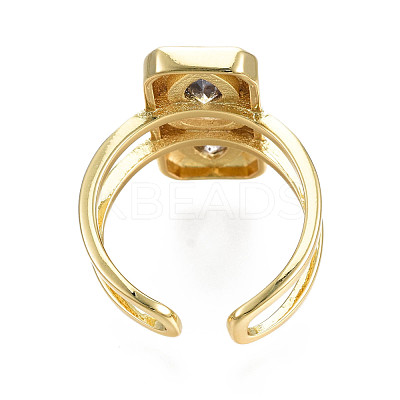 Cubic Zirconia Rectangle Open Cuff Ring RJEW-N037-015-01LG-1