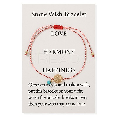 Summer Brass Cross Coin & Synthetic Turquoise Link Braided Bracelets for Women Men NW9069-2-1