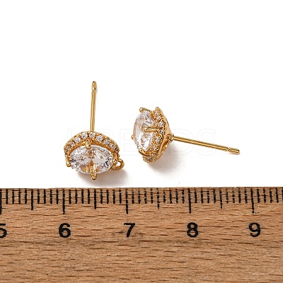 Brass Pave Clear Cubic Zirconia Stud Earring Findings KK-Z121-14G-1