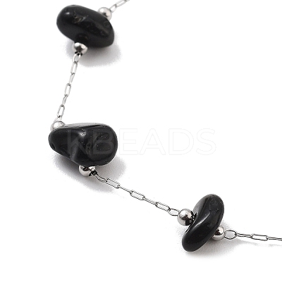 Natural Obsidian Nuggets Link Chain Necklaces NJEW-H041-06P-04-1