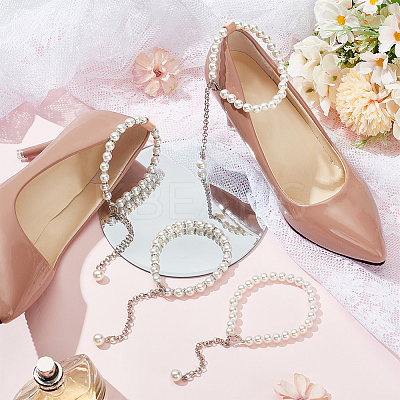 2 Pairs 2 Styles Women's Detachable ABS Plastic Imitation Pearl Beaded Shoe Laces for High Heels DIY-PH0022-88A-1