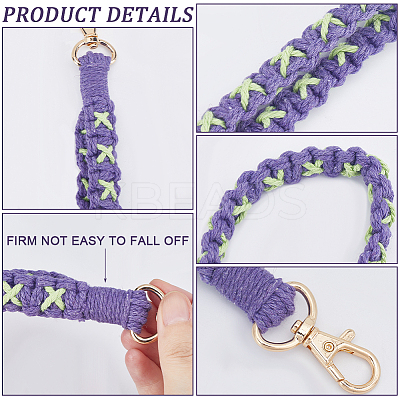 Cotton Handmade Braided Wrist Lanyard Pendant Decorations KEYC-WH0007-001A-1