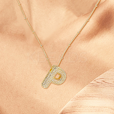 1Pc Brass Micro Pave Cubic Zirconia Letter Pendant Necklaces NJEW-LP0001-43P-G-1