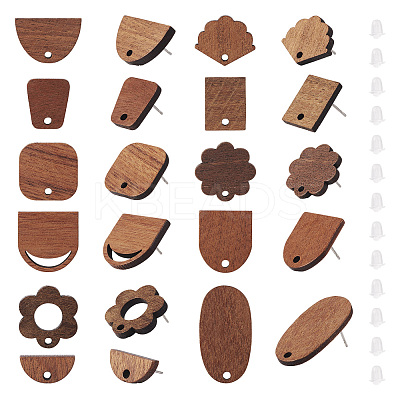 22Pairs 11 Style Walnut Wood Stud Earring Findings MAK-FW0001-01-1