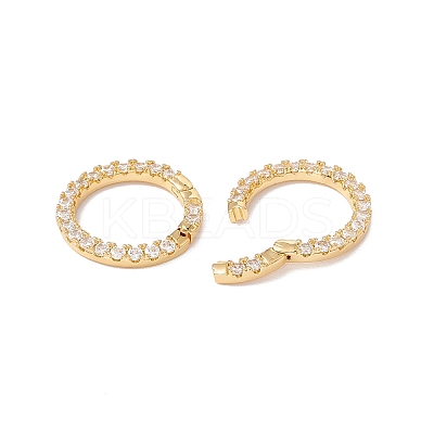 Rack Plating Brass Micro Pave Clear Cubic Zirconia Spring Gate Ring X-ZIRC-C040-25G-1