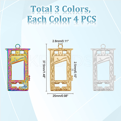 12Pcs 3 Colors Ion Plating(IP) 304 Stainless Steel Pendants STAS-UN0046-42-1