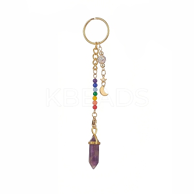 Chakra Natural Mixed Gemstone Bullet Pendant Keychain KEYC-JKC00448-1