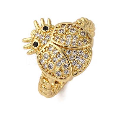 Brass Micro Pave Cubic Zirconia Adjustable Open Cuff Rings for Women RJEW-A072-01A-G-1