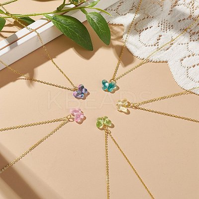 5Pcs 5 Color Glass Butterfly Pendant Necklaces Set with Brass Cable Chains for Women NJEW-JN04091-1
