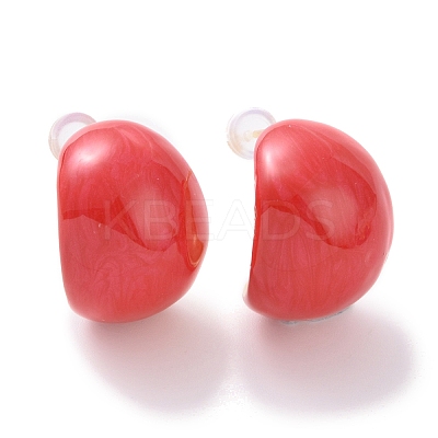 Enamel Bean Stud Earrings EJEW-F307-01G-1