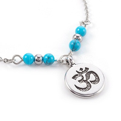 Synthetic Turquoise Charms Anklets AJEW-AN00234-02-1
