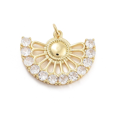 Fan Shaped Rack Plating Brass Micro Pave Cubic Zirconia Pendants KK-G512-28B-G-1