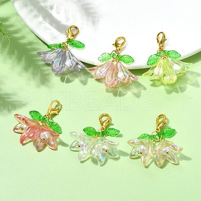 6Pcs 6 Colors Flower Acrylic Pendant Decorations HJEW-JM02719-01-1