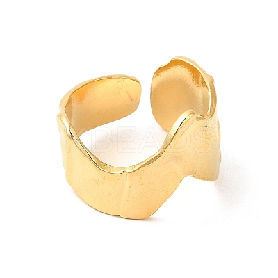 Ion Plating(IP) 304 Stainless Steel Wave Open Cuff Ring for Women RJEW-E063-17G-1