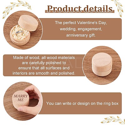 Round Beechwood Jewelry Storage Gift Box with Lid CON-WH0085-57-1