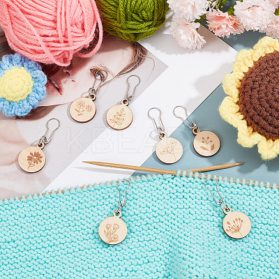 Wooden Pendant Stitch Markers FIND-WH0110-776-1