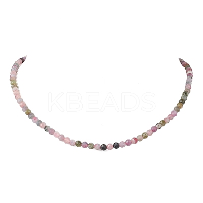 4.5MM Faceted Round Natural Multicolor Tourmaline Beaded Necklaces NJEW-JN05900-1