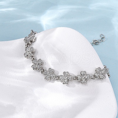 Brass Micro Pave Clear Cubic Zirconia Link Bracelets for Women BJEW-D342-04P-1