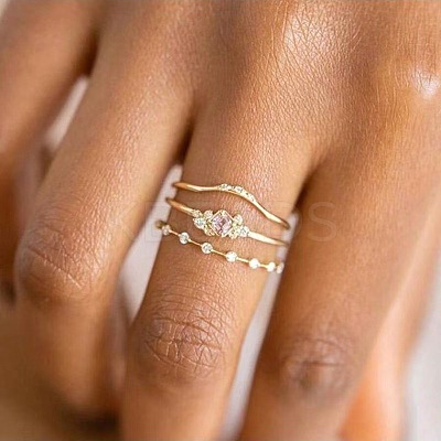 3Pcs Rhombus Zinc Alloy with Crystal Rhinestone Finger Rings FS-WG622CD-04-1