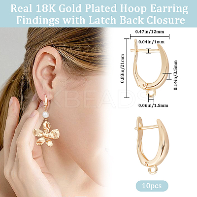 10Pcs Brass Hoop Earring Findings with Latch Back Closure KK-BBC0010-35-1
