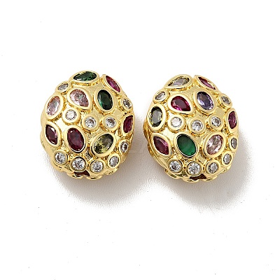 Oval Brass Micro Pave Cubic Zirconia Beads KK-G419-16G-01-1
