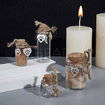 4Pcs Transparent Glass Empty Bottles with Alloy Paw Print Heart Leather Charms AJEW-NB00014-1