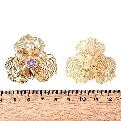 Flower Brass Micro Pave Cubic Zirconia Stud Earrings EJEW-F391-07G-03-1