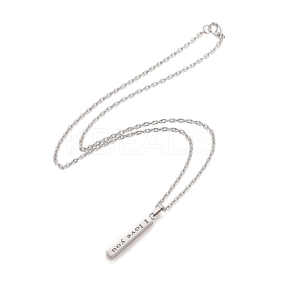 Rectangle with Word I Love You 304 Stainless Steel Pendant Necklace with Alloy Cable Chain for Women LS-NJEW-M192-01P-1