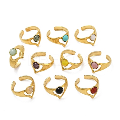 316 Stainless Steel with Natural Mixed Gemstone Cuff Rings RJEW-Z098-01G-13-1