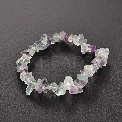 Chips Natural Fluorite Beaded Stretch Bracelets X-BJEW-JB01826-01-1