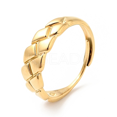 Ion Plating(IP) 304 Stainless Steel Textured Rhombus Adjustable Ring for Women LS-RJEW-I085-05G-1