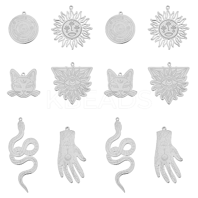 12Pcs 6 Styles 201 Stainless Steel Pendants STAS-DC0013-90-1