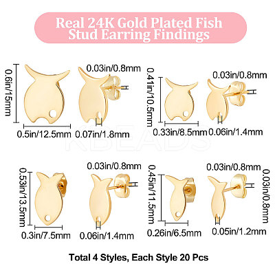 80Pcs 4 Style 201 Stainless Steel Stud Earring Findings STAS-BBC0001-75-1