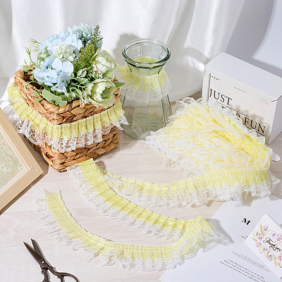 10 Yards Double Layer Polyester Organza Pleated Lace Trim Ribbons SRIB-GF0001-43A-1