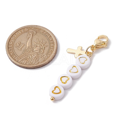 Flat Round with Heart Plating Acrylic Pendant Decorations HJEW-JM01727-1
