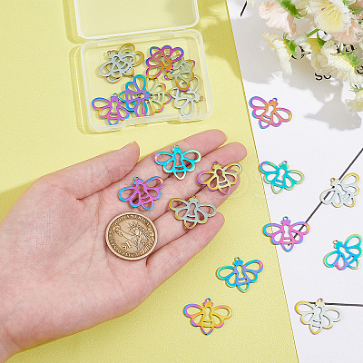 20Pcs Ion Plating(IP) 201 Stainless Steel Pendants STAS-DC0007-10-1