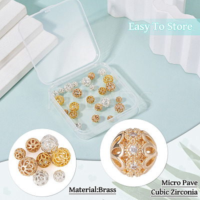 24Pcs Rack Plating Brass Pave Clear Cubic Zirconia Beads KK-TA0002-59-1